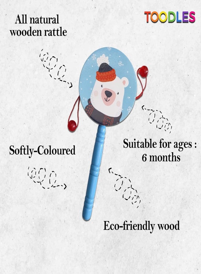 Toodles Learnings Wooden Rattle for Baby, Infants | Musical Toy for Newly Born | Cartoon Hand Bell Toy | Colorful Wooden Baby Rattle Toy | Hand Crafted - Image 3
